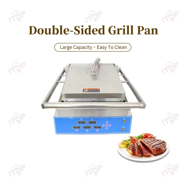 Stainless Steel Steak Grill Burger Griddle Electric Panini Press Grill Double Independent Heating Non-stick Grill Pan