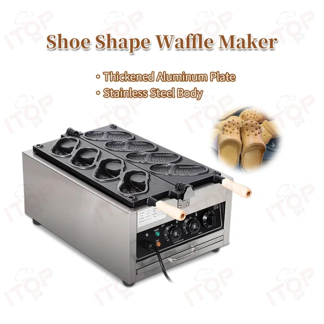Restaurant Equipment Electric 4pcs Shoe Waffle Maker Stainless Steel Commercial Crocs Waffle Machine