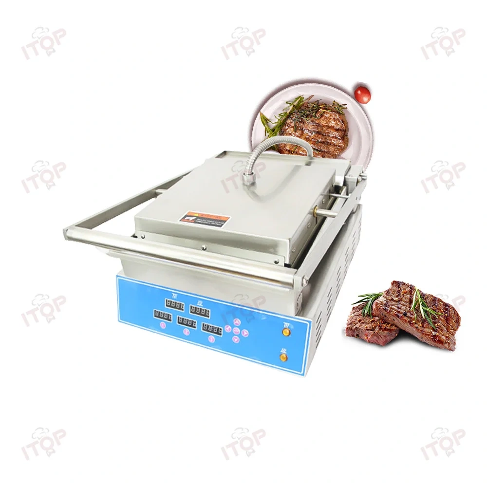 Stainless Steel Steak Grill Burger Griddle Electric Panini Press Grill Double Independent Heating Non-stick Grill Pan