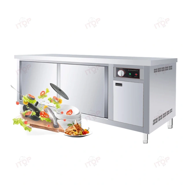 Industrial Stainless Steel Work Table With Sliding Door for Food Prep Kitchen Dish Warmer for Hotels Restaurants