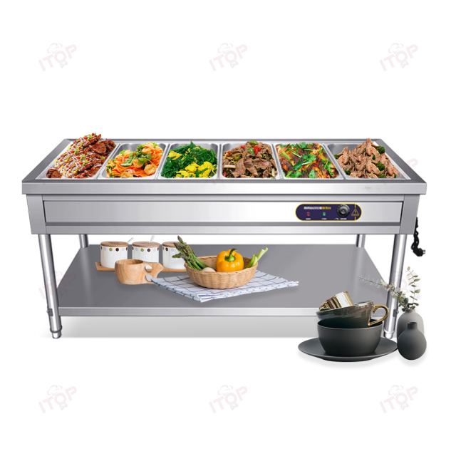 Stainless Steel Bain Marie Restaurant Buffet Bain-marie Food Warming Machine Buffet Steam Food Warmer 6*1/1GN Pan