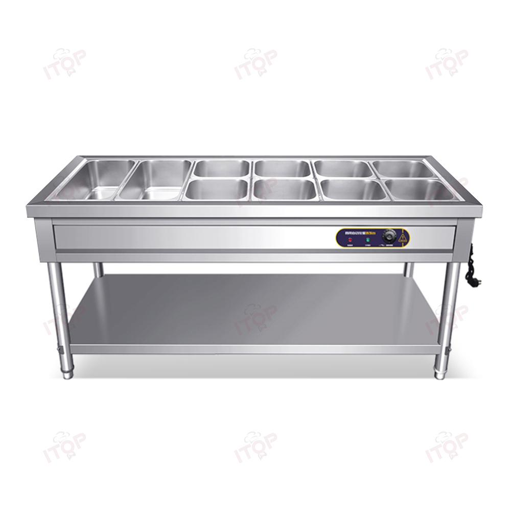Stainless Steel Bain Marie Restaurant Buffet Bain-marie Food Warming Machine Buffet Steam Food Warmer 6*1/1GN Pan