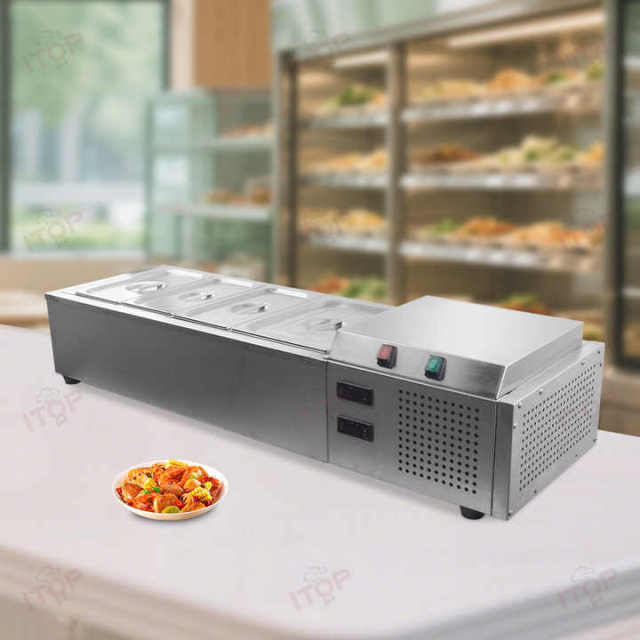 Commercial Tabletop Two Modes Cooling and Heating Electric Stainless Steel Restaurant Food Warmer Cooler Bain Marie