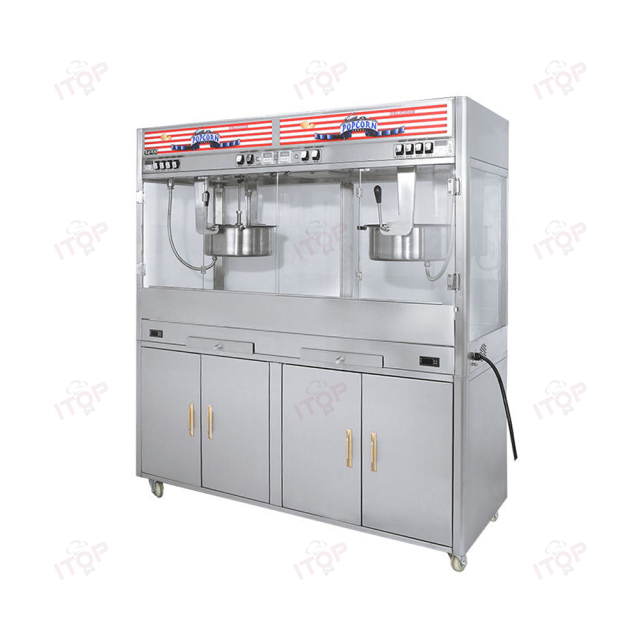 Commercial Automatic Electric Popcorn Making Machine 16oOz 32Oz Double Capacity Free Standing  With Cabinet Oil Pump