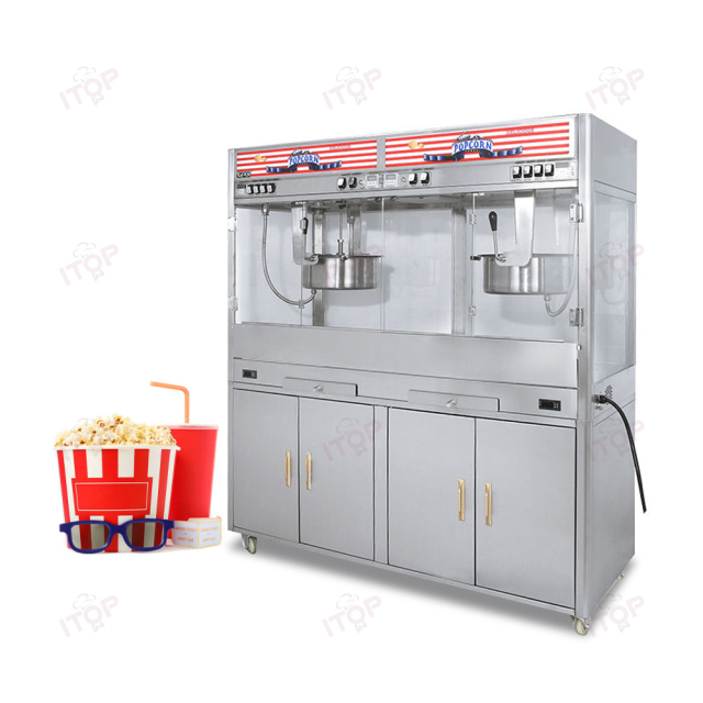 Commercial Automatic Electric Popcorn Making Machine 16oOz 32Oz Double Capacity Free Standing  With Cabinet Oil Pump