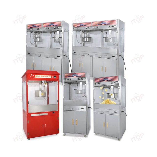 Commercial Automatic Electric Popcorn Making Machine 16oOz 32Oz Double Capacity Free Standing  With Cabinet Oil Pump