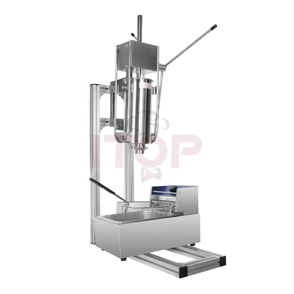 5L Spanish Manual Churro Maker Machine and 8L Electric Fryer Spain Donut Sticks Machine with 5 Pieces Nozzles