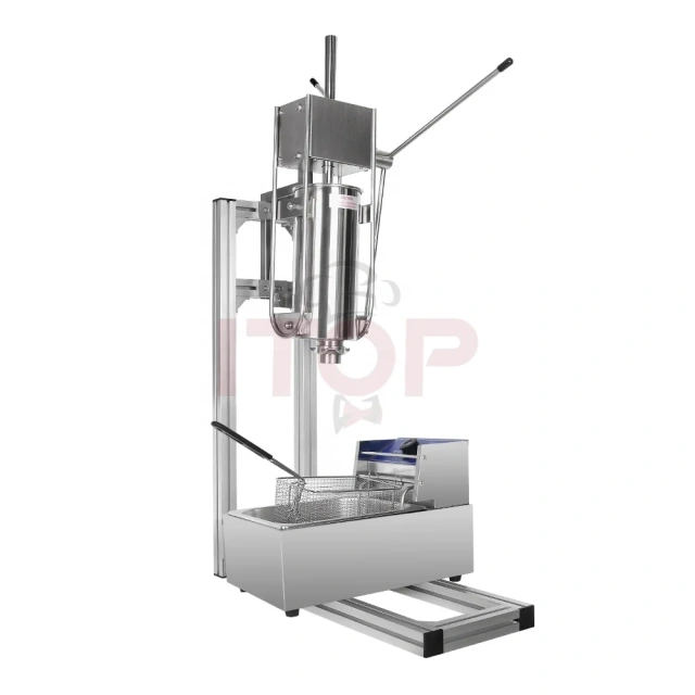 5L Spanish Manual Churro Maker Machine and 8L Electric Fryer Spain Donut Sticks Machine with 5 Pieces Nozzles