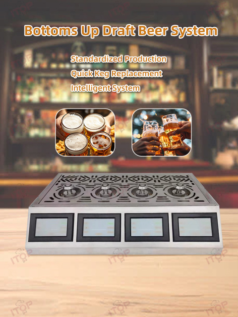 Stainless Steel Commercial Bottom Up Draft Beer Dispenser Machine Drinks Bottom Beer Pumping System Dispenser Four Taps Beer Keg