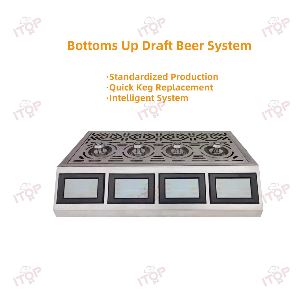 Stainless Steel Commercial Bottom Up Draft Beer Dispenser Machine Drinks Bottom Beer Pumping System Dispenser Four Taps Beer Keg