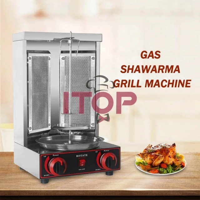 LPG NG Vertical Shawarma BBQ Grill Two Infrared Burners Gas Doner Kebab Maker Stainless Steel Shawarma Grill Machine