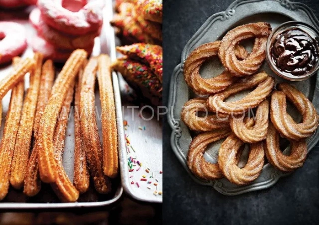 Wholesale 5l Manual Churrera Extruder Machine Hollow Churros Shaping Machine With Cutter Fryer 4 Pieces 3-nozzles-mold