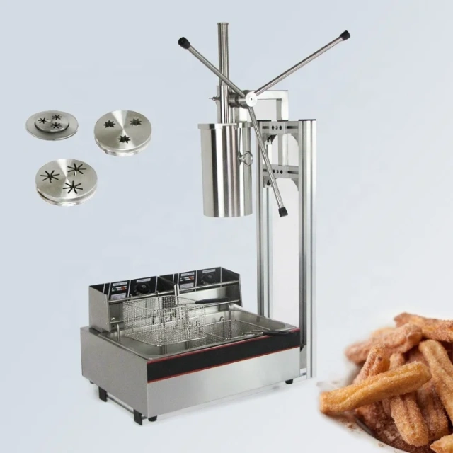 Wholesale 5l Manual Churrera Extruder Machine Hollow Churros Shaping Machine With Cutter Fryer 4 Pieces 3-nozzles-mold