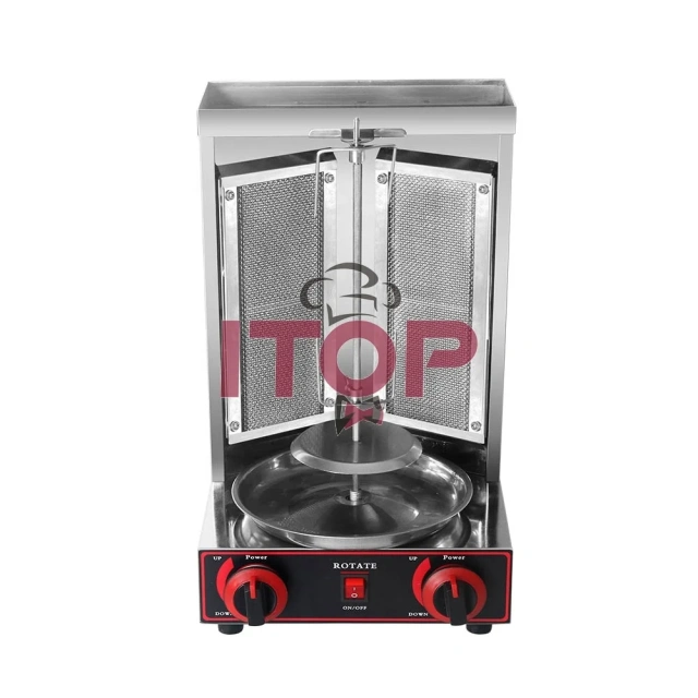 LPG NG Vertical Shawarma BBQ Grill Two Infrared Burners Gas Doner Kebab Maker Stainless Steel Shawarma Grill Machine