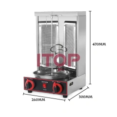 LPG NG Vertical Shawarma BBQ Grill Two Infrared Burners Gas Doner Kebab Maker Stainless Steel Shawarma Grill Machine