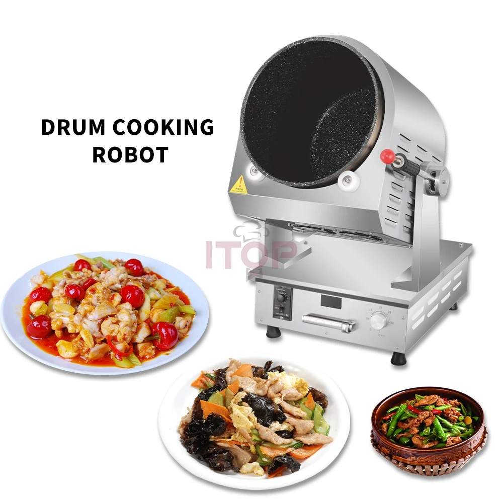 Drum Type Self Cooking Machine Egg Wok Rotating Frying Pan Restaurant Kitchen Wok Robot Fried Rice Machine