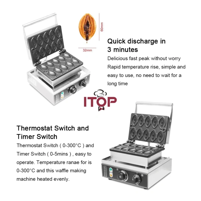 10 Pcs Commercial Electric Egg Cake Oven Bubble Breakfast Abalone Waffle Maker