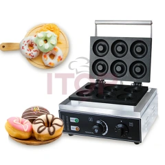 Ce 6 Holes Sweet Donuts Making Machine Doughnut Maker Round Ring Waffle Machine Electric Automatic Donut Maker