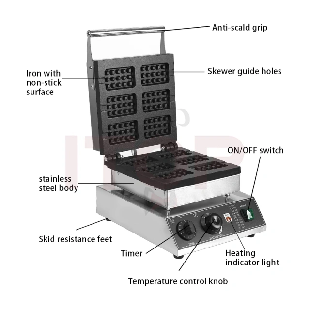 Oem Odm Electric 6pcs Honeycomb Waffle Pop Baker Rotating Nonstick 110v 220v Commercial Waffle Machine