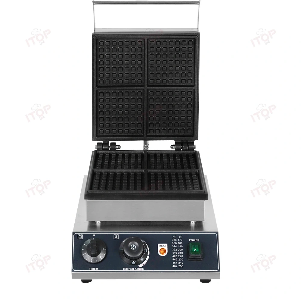 Non-stick 4-plate Electric Stainless Steel Breakfast Wafer Makers Commercial Egg Waffle Maker Machine