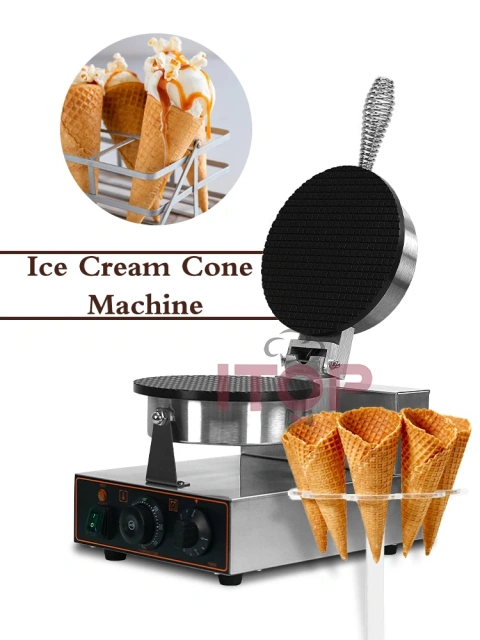 Ice Cream Waffle Cone Machine Egg Roll Waffle Iron Baker Non-stick Crispy Crepe Baking Cake Oven