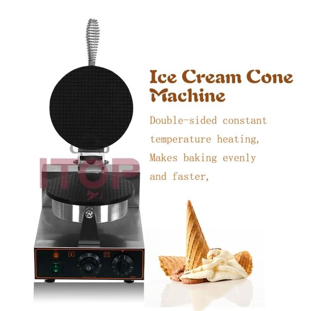 Ice Cream Waffle Cone Machine Egg Roll Waffle Iron Baker Non-stick Crispy Crepe Baking Cake Oven