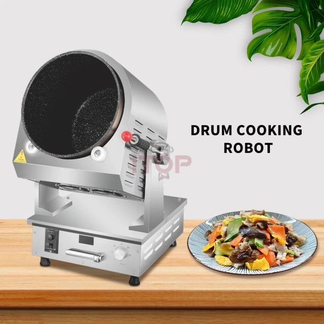 Drum Type Self Cooking Machine Egg Wok Rotating Frying Pan Restaurant Kitchen Wok Robot Fried Rice Machine