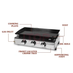 Outdoor Portable Table Top 7500W Barbecue Panini Stainless Steel Machine Gas Plancha Bbq Grill