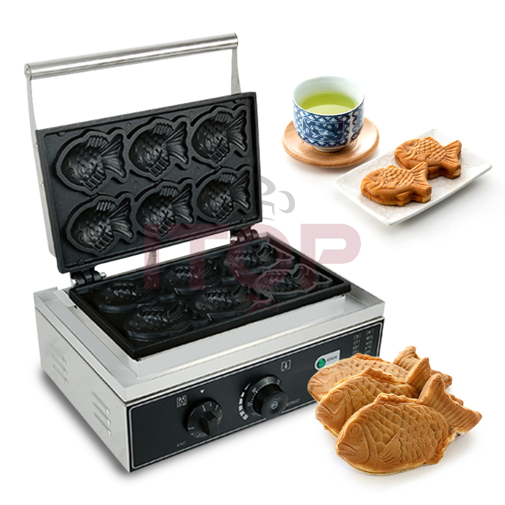 Ce Automatic Electric Commercial Japanese Taiyaki Fish Shape Waffle Maker 6 Pieces Taiyaki Waffle Maker