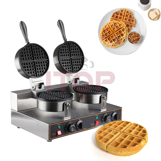 Stainless Steel Body Double Groups Electric Waffle Machine Commercial Belgian Waffle Maker