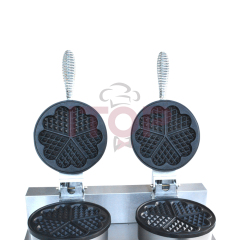 Double Heads Heart Waffle Baker Commercial Waffle Maker Professional Rotary Egg Wafer Making Machine