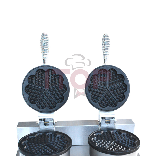 Double Heads Heart Waffle Baker Commercial Waffle Maker Professional Rotary Egg Wafer Making Machine
