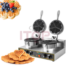 Double Heads Heart Waffle Baker Commercial Waffle Maker Professional Rotary Egg Wafer Making Machine