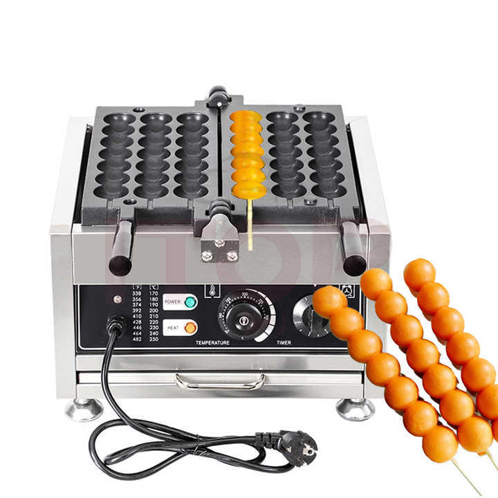 3 Pieces In One Skewer Bubble Skewer Waffle Maker Popular Street Snack Food Round Ball Takoyaki Baking Machine