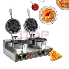 Double Heads Heart Waffle Baker Commercial Waffle Maker Professional Rotary Egg Wafer Making Machine