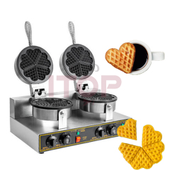 Double Heads Heart Waffle Baker Commercial Waffle Maker Professional Rotary Egg Wafer Making Machine
