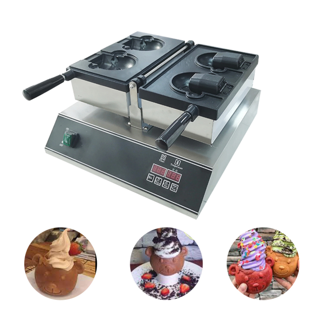 Digital Non-stick Coating Baking Pan Bear Shaped Biscuit Ice Cream Cone Waffle Cookie Making Machine