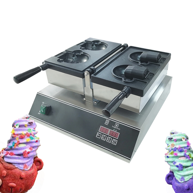 Digital Non-stick Coating Baking Pan Bear Shaped Biscuit Ice Cream Cone Waffle Cookie Making Machine