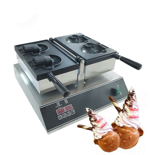 Digital Non-stick Coating Baking Pan Bear Shaped Biscuit Ice Cream Cone Waffle Cookie Making Machine