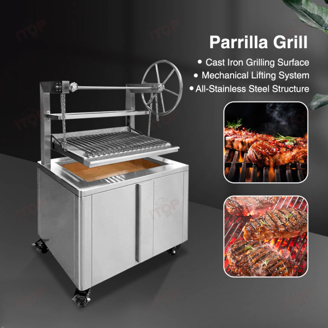 Santamaria Argentine Bbq Grill 304 Stainless Steel Outdoor Fruit Wood Charcoal Beef Steak Grill With High Temperature Up To 800℃