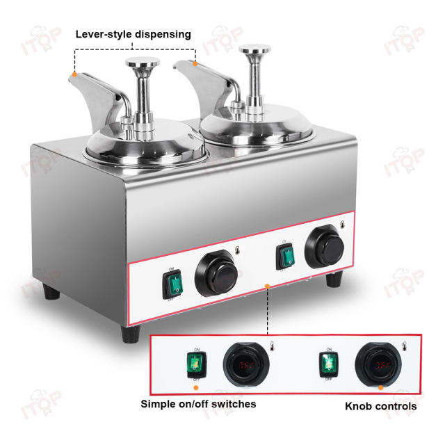 Upgrade Model Commercial Electric Sauce Warmer 2l+2l Nacho Cheese Warmer Dispenser Single Head Fruit Jam Warmer Pump Dispenser