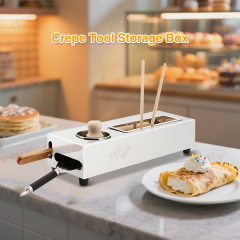 Stainless Steel Storage Box Spatula Wooden Crepe Spreader Cleaning Brusher For Sale