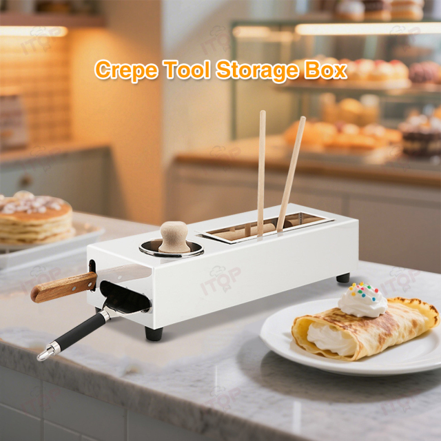 Stainless Steel Storage Box Spatula Wooden Crepe Spreader Cleaning Brusher For Sale