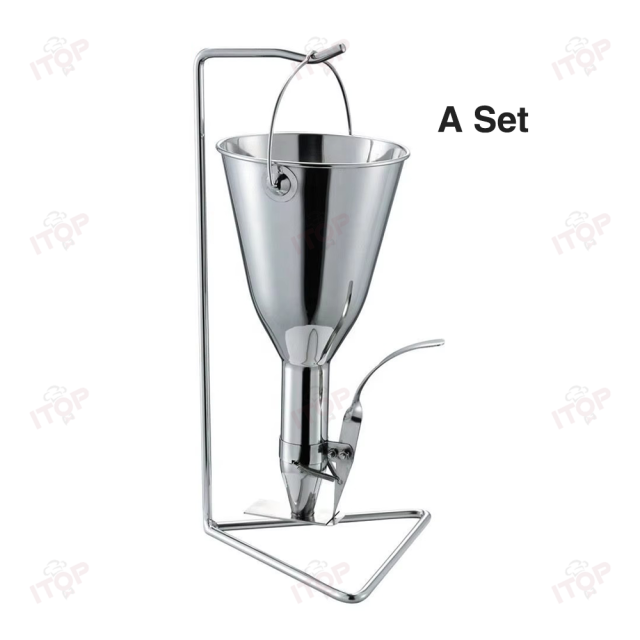 Stainless Steel Kitchen Pancake Batter Dispenser With Stand Pastr Confectionery Piston Funnel