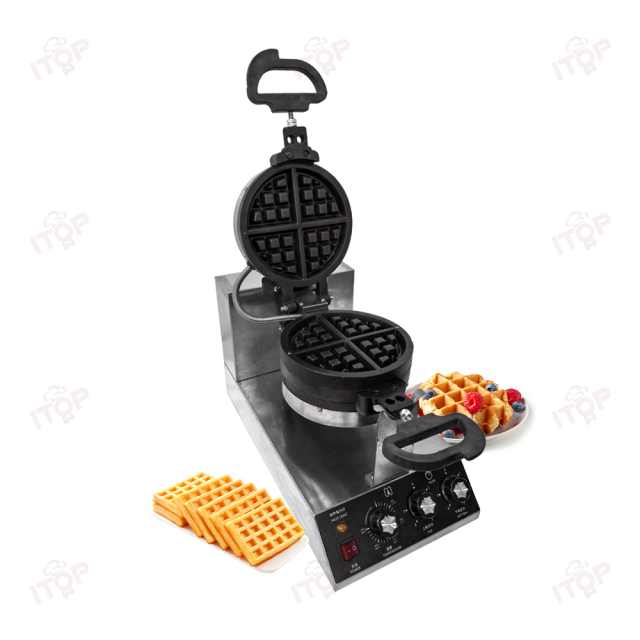 Ce Approved Commercial Rotating Waffle Baker Restaurant Double-Sided Waffle Machine