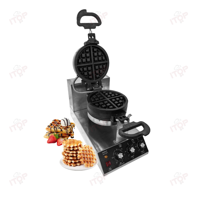 Ce Approved Commercial Rotating Waffle Baker Restaurant Double-Sided Waffle Machine