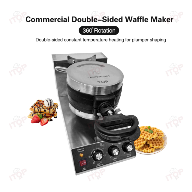 Ce Approved Commercial Rotating Waffle Baker Restaurant Double-Sided Waffle Machine