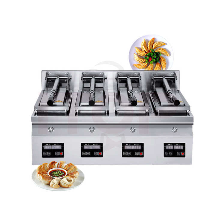 Dual Pans Adjustable Time And Temperature Fried Dumpling Machine Electrical Automatic Gyoza Frying Machine