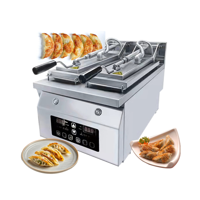 Dual Pans Adjustable Time And Temperature Fried Dumpling Machine Electrical Automatic Gyoza Frying Machine