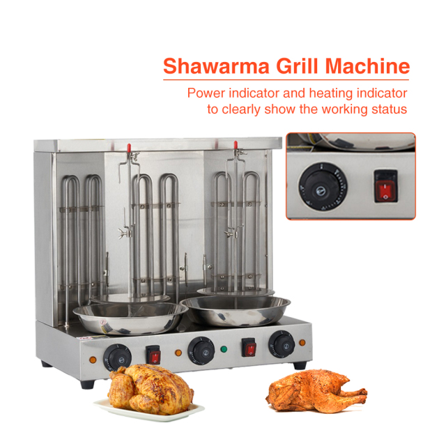 Electric 3-burner 2-Roller Counter-top Kebab Grill Machine Commercial Electric Shawarma Machine
